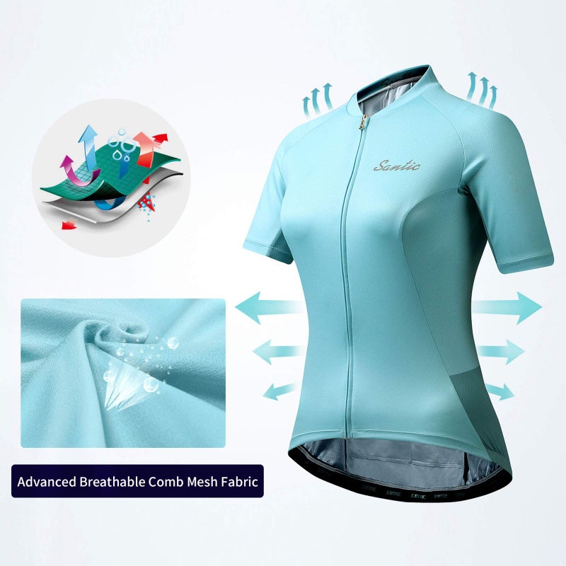 Santic Women's Cycling Jersey Short Sleeve Biking Shirt Full Zip Tops with 3 Pockets Breathable Quick Dry - Image 4